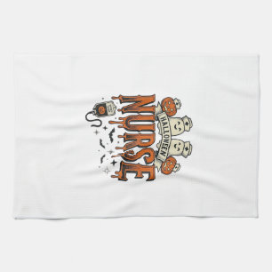 Vintage Halloween Nurse Ghost Pumpkin Design_1 Tea Towel