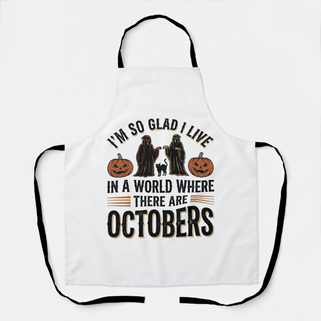 Vintage Halloween October Quote Pumpkin Cat Design Apron (Front)