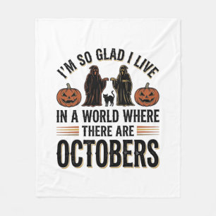 Vintage Halloween October Quote Pumpkin Cat Design Fleece Blanket