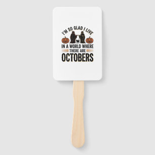 Vintage Halloween October Quote Pumpkin Cat Design Hand Fan