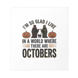 Vintage Halloween October Quote Pumpkin Cat Design Notepad