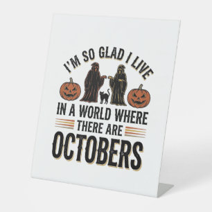 Vintage Halloween October Quote Pumpkin Cat Design Pedestal Sign