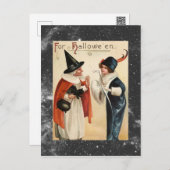 Vintage Halloween Old Witch and Stylish Lady Postcard (Front/Back)