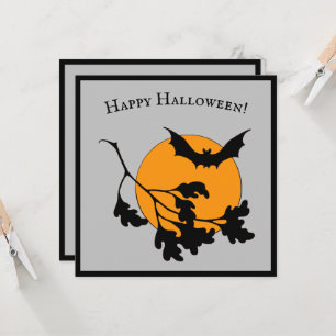 Vintage Halloween Orange Moon Flying Bats Invitation