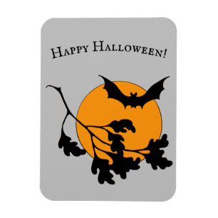 Vintage Halloween Orange Moon Flying Bats Magnet