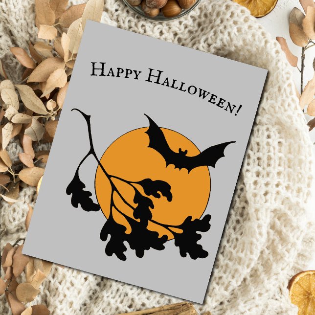 Vintage Halloween Orange Moon Flying Bats Postcard (Creator Uploaded)