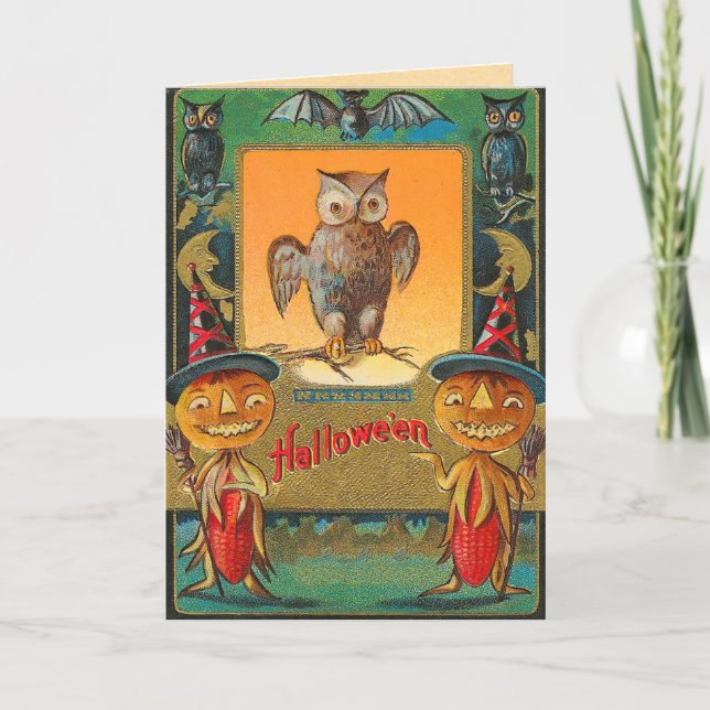 Vintage Halloween Owl Card (Front)