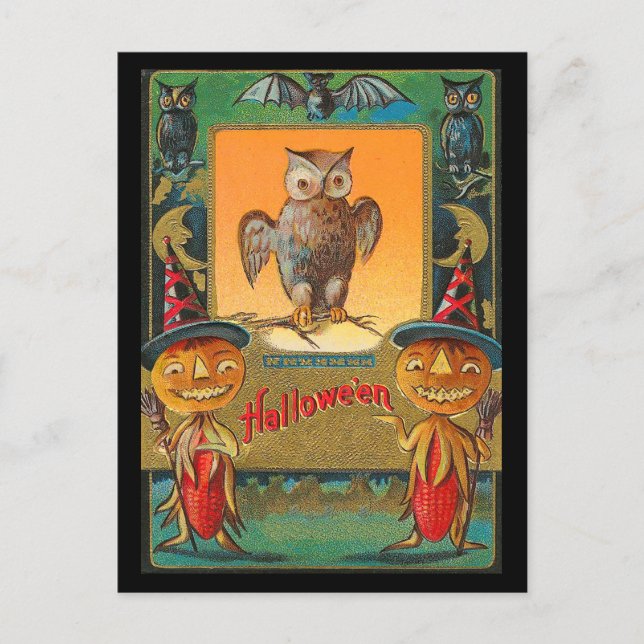 Vintage Halloween Owl Postcard (Front)