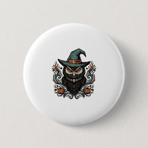 Vintage Halloween Owl Witch Hat Vector Design_1 6 Cm Round Badge