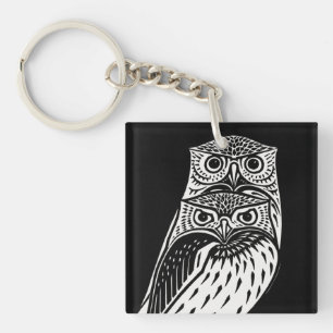 Vintage Halloween Owls Dark Academia Key Ring
