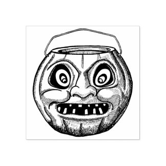 Vintage Halloween Paper Mache Jack O'Lantern Rubber Stamp