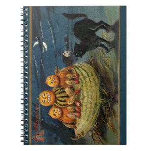 Vintage Halloween Party Black Cat Spiral Notebook