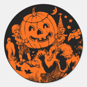 Vintage Halloween Party  Children & Jack O'Lantern Classic Round Sticker