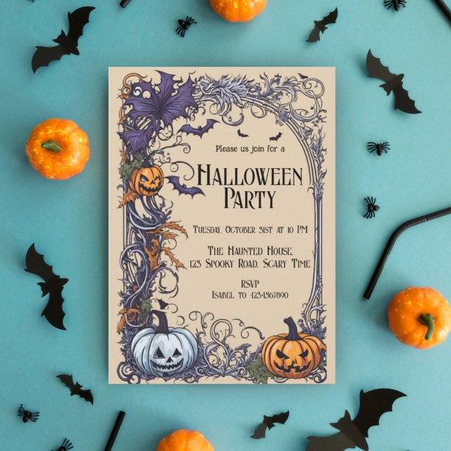 Vintage Halloween Party Gothic Pumpkin Invitation (Creator Uploaded)