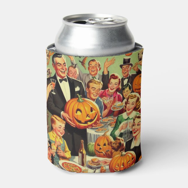 Vintage Halloween Party Illustration Can Cooler (Can Front)
