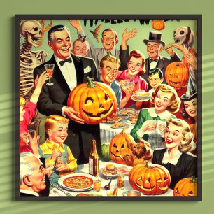 Vintage Halloween Party Illustration Poster