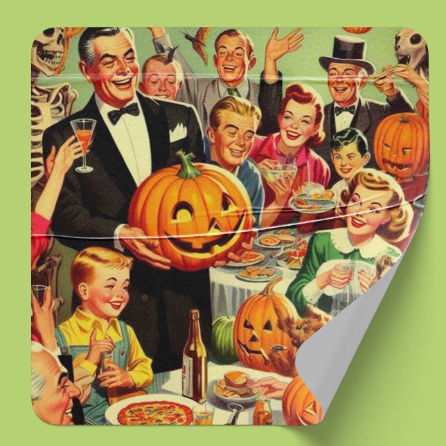 Vintage Halloween Party Illustration Square Sticker (Creator Uploaded)