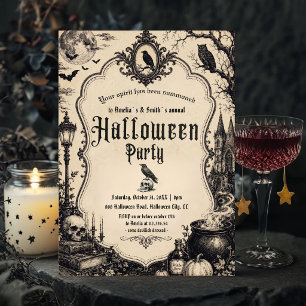Vintage Halloween Party Invitation Gothic Raven