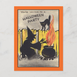 Vintage Halloween Party Invitation Postcard 