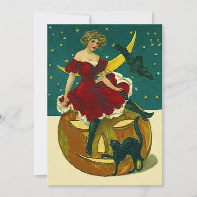 Vintage Halloween Party Invitations Mask JOL Gal (Front)