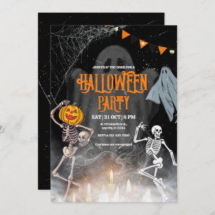 Vintage Halloween Party invite, Halloween Skeleton Invitation
