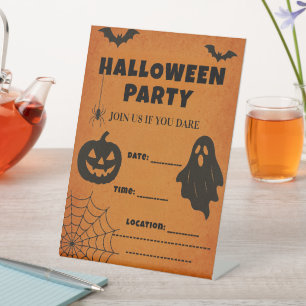 Vintage Halloween Party Invite   Spooky Icons Pedestal Sign