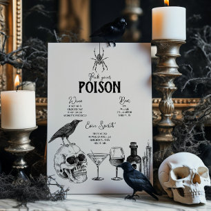 Vintage Halloween Party Pick Your Poison Bar Menu Pedestal Sign
