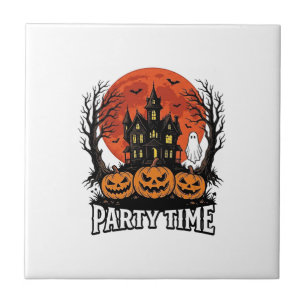 Vintage Halloween Party Time Ghost Pumpkin Shirt_1 Tile