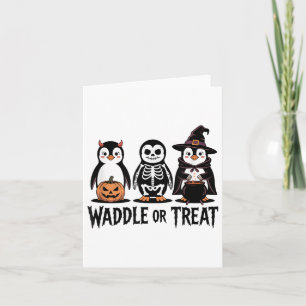 Vintage Halloween Penguin Trick Or Waddle Spooky Card