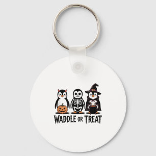 Vintage Halloween Penguin Trick Or Waddle Spooky  Key Ring