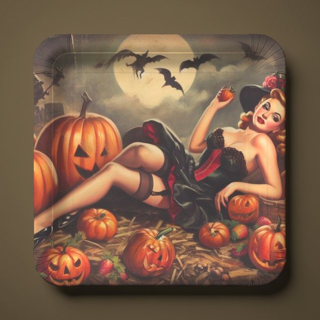 Vintage Halloween Pin Up Paper Plate (Creator Uploaded)