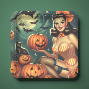 Vintage Halloween Pin Up Paper Plate