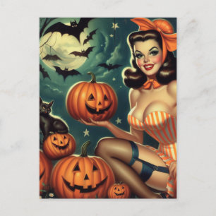Vintage Halloween Pin Up Postcard