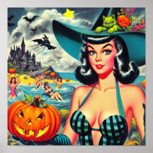 Vintage Halloween Pin-up Poster