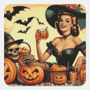 Vintage Halloween Pin-Up Square Sticker