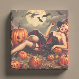 Vintage Halloween Pin Up Stone Coaster
