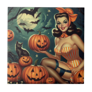 Vintage Halloween Pin Up Tile