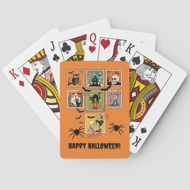 Vintage Halloween Postage Stamp Collection Playing Cards (Back)
