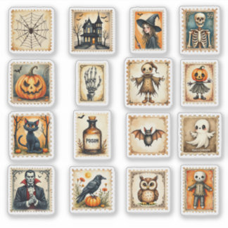 Vintage Halloween Postage-style Stamp Sticker Set