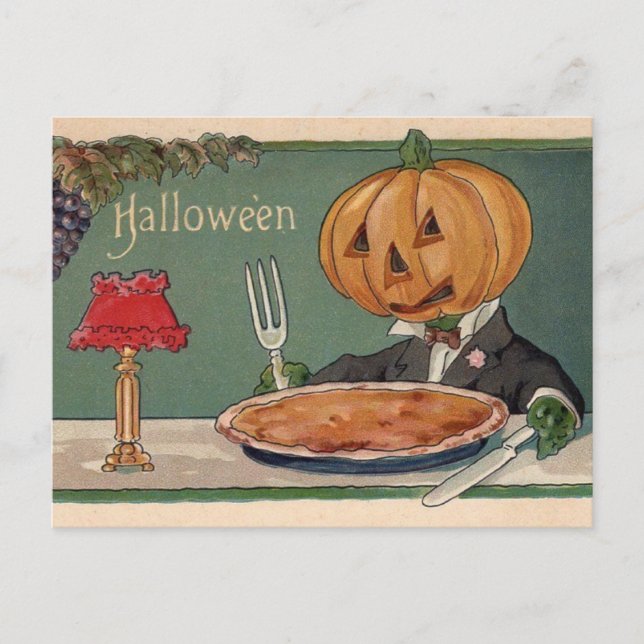 Vintage Halloween Postcard with Pumpkin  (Front)
