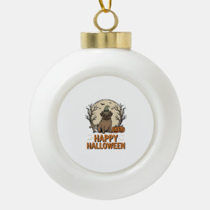 Vintage Halloween Pug Dog Witch Hat Shirt Design_1 Ceramic Ball Christmas Ornament
