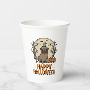 Vintage Halloween Pug Dog Witch Hat Shirt Design_1 Paper Cups