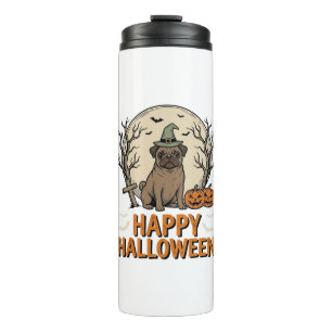 Vintage Halloween Pug Dog Witch Hat Shirt Design_1 Thermal Tumbler