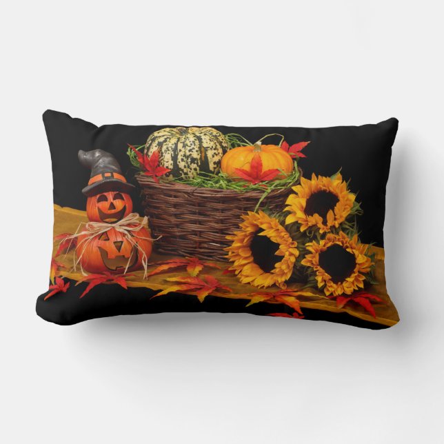 Vintage Halloween Pumpkin Autumn Lumbar Cushion (Front)