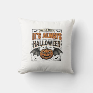 Vintage Halloween Pumpkin Bat Typography Shirt Des Cushion