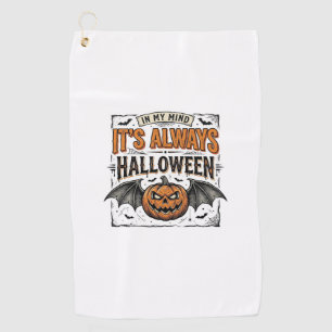 Vintage Halloween Pumpkin Bat Typography Shirt Des Golf Towel