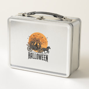 Vintage Halloween Pumpkin Carriage Witch Design_1 Metal Lunch Box