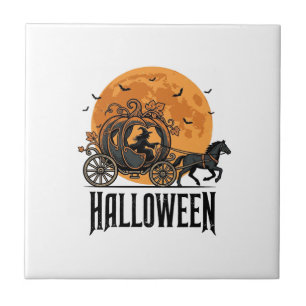 Vintage Halloween Pumpkin Carriage Witch Design_1 Tile