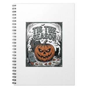 Vintage Halloween Pumpkin Cat Tis The Season Shirt Notebook