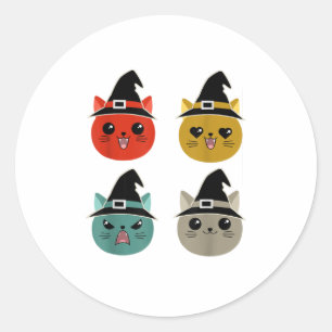 Vintage Halloween Pumpkin Cat Witch Hat Tric Classic Round Sticker